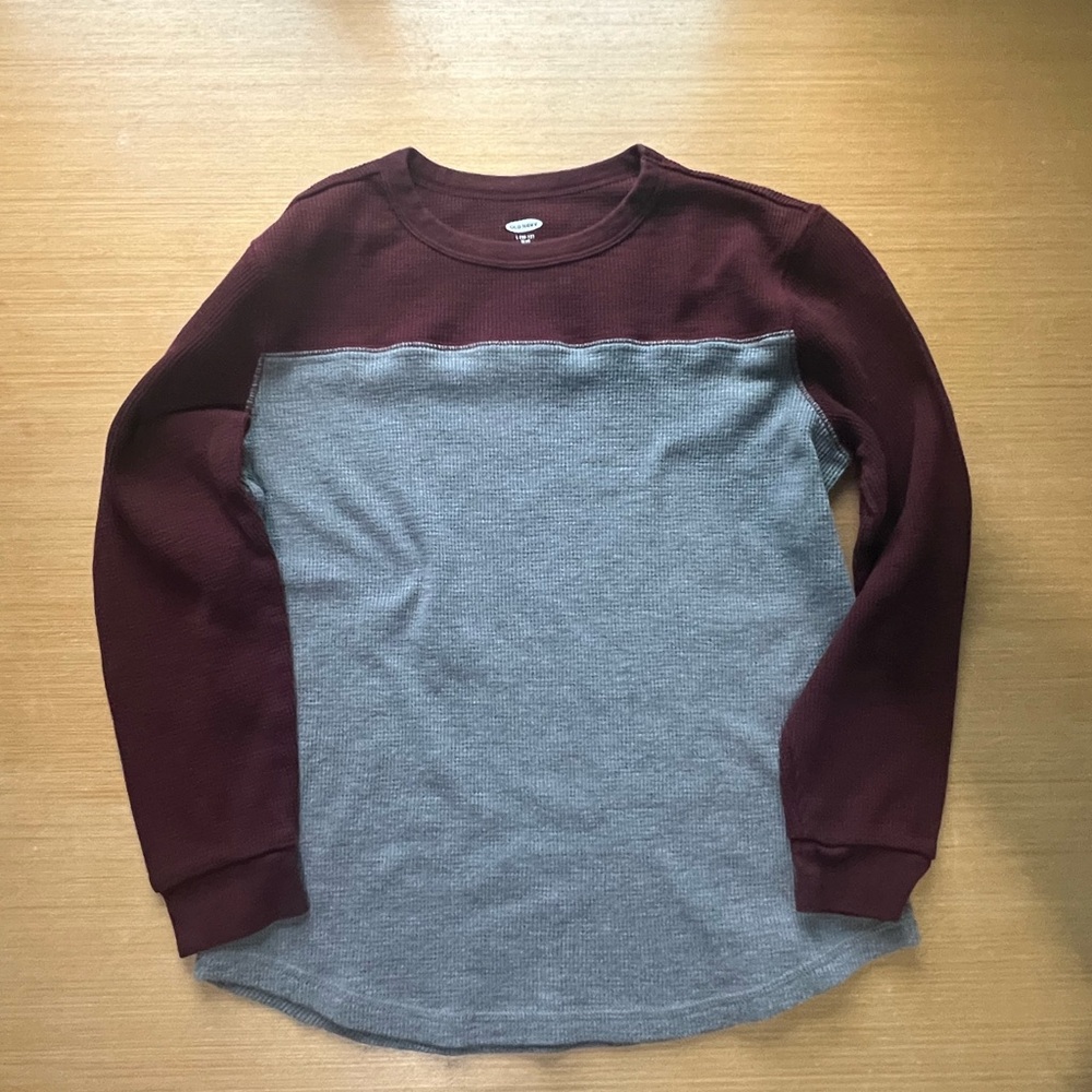 Old Navy Maroon and Gray Kids Long Sleeve Tee